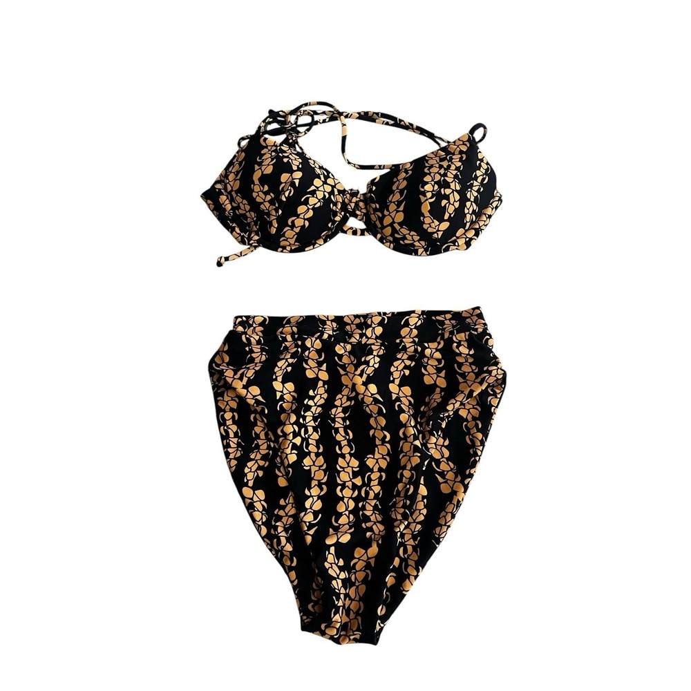 Issa De Mar Bikini Set Size Medium Black Floral High Waisted